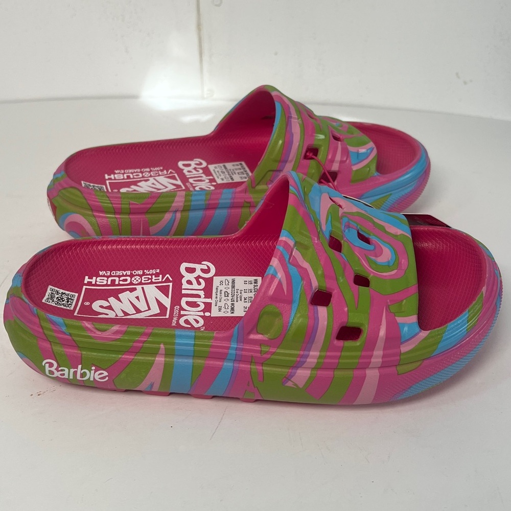 Barbie x Vans Vr3 Cush Slides Sz 5 Sandals Slip-on Flats Pink Wavy NWT No Box